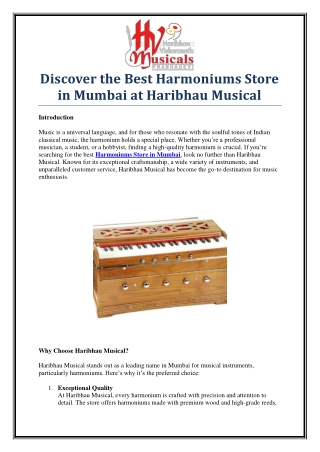 Discover the Best Harmoniums Store in Mumbai for Musical Excellence