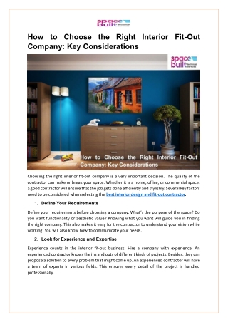 How to Choose the Right Interior Fit-Out Company Key Considerations
