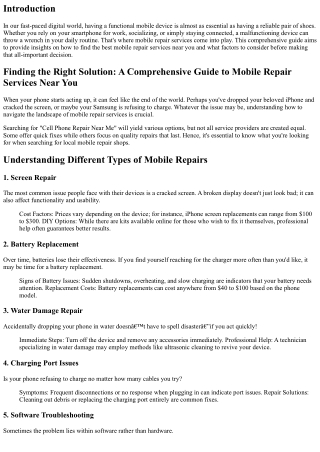 Finding the Right Solution: A Comprehensive Guide to Mobile Repair Services Near