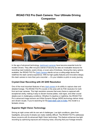 IROAD FX2 Pro Dash Camera: Your Ultimate Driving Companion