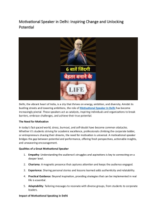 Motivational Speaker In Delhi