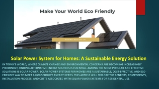 Solar Power System for Homes- A Sustainable Energy Solution