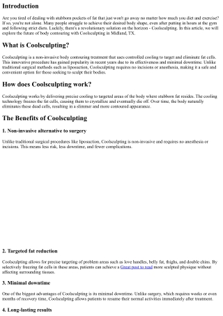 The Future of Body Contouring: Coolsculpting in Midland, TX