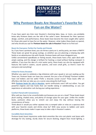 Why Pontoon Boats Are Houston’s Favorite for Fun on the Water