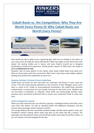 Cobalt Boats vs. the Competition- Why They Are Worth Every Penny Or Why Cobalt Boats are Worth Every Penny