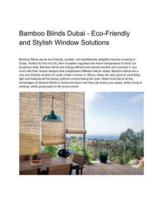 Bamboo Blinds Dubai - Eco-Friendly and Stylish Window Solutions