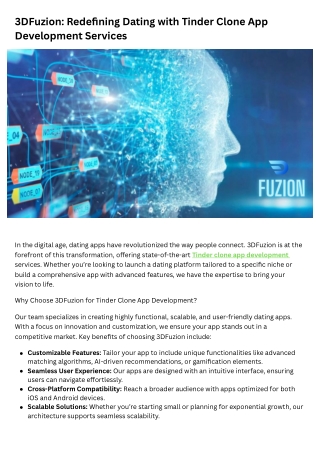 3DFuzion Redefining Dating with Tinder Clone App Development Services