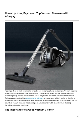 Clean Up Now Pay Later Top Vacuum Cleaners with Afterpay