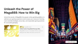 Unleash the Power of Mega888 How to Win Big