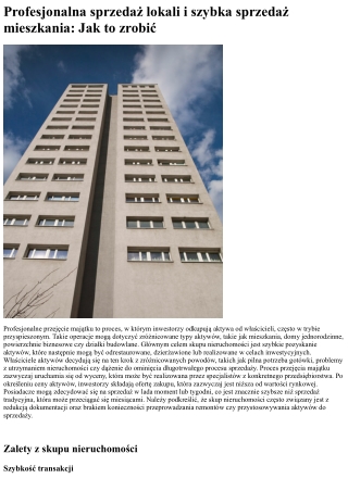 Skup nieruchomości i szybka sprzedaż nieruchomości