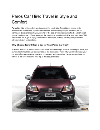 Paros Car Hire: Travel in Style and Comfort