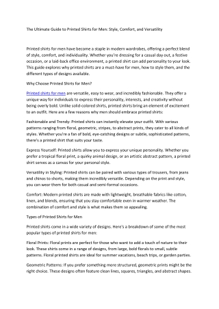 The Ultimate Guide to Printed Shirts for Men: Style, Comfort, and Versatility