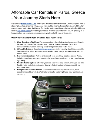 Affordable Car Rentals in Paros, Greece - Your Journey Starts Here