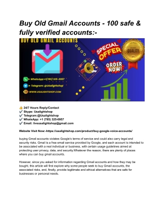 Buy Old Gmail Accounts - 100 safe & fully verified accounts
