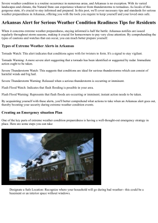 Arkansas Alert for Serious Weather Condition Readiness Tips for Homeowners