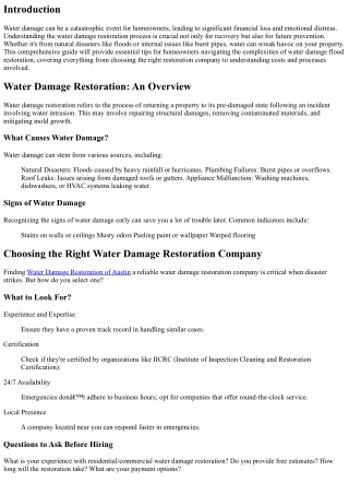 Water Damage Flood Restoration: Essential Tips for Homeowners