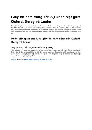 Giay da nam cong so Su khac biet giua Oxford, Derby va Loafer
