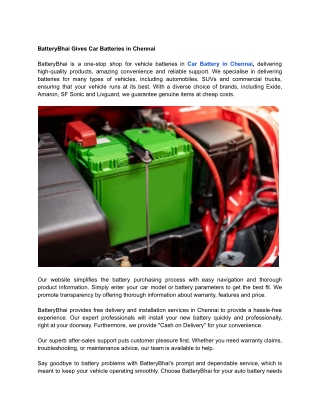 BatteryBhai Gives Car Batteries in Chennai