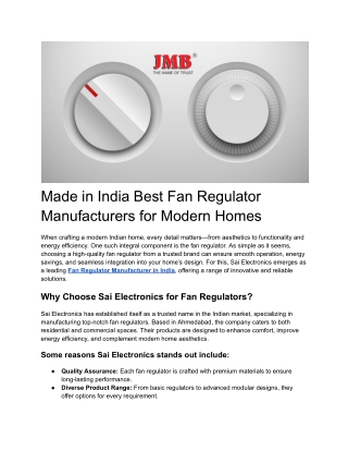 Made in India Best Fan Regulator Manufacturers for Modern Homes