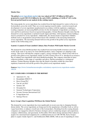 Savory Ingredients Market Size, Share, Growth and Future Trends, 2032