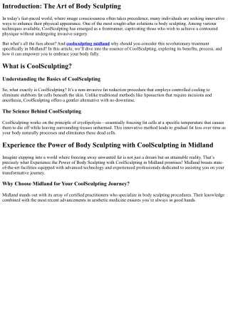 Experience the Power of Body Sculpting with CoolSculpting in Midland