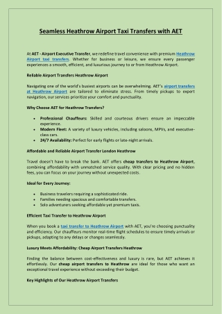 Seamless Heathrow Airport Taxi Transfers with AET