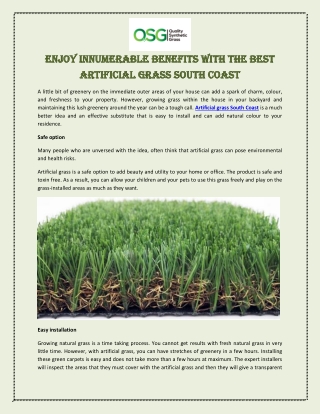 Enjoy Innumerable Benefits with the Best Artificial Grass South Coast