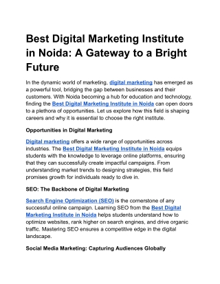 Best Digital Marketing Institute in Noida: A Gateway to a Bright Future