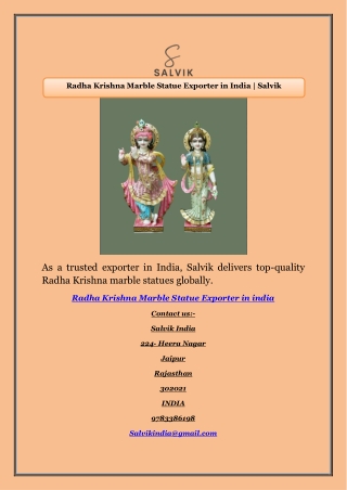 Radha Krishna Marble Statue Exporter in India | Salvik