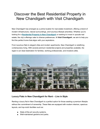 Best Residential Property in New Chandigarh with Visit Chandigarh