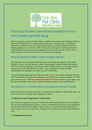 Choosing the Best Care Animal Hospital for Your Pet's Health and Well-being