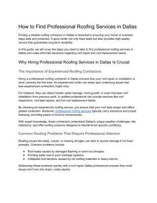 How to Find Professional Roofing Services in Dallas