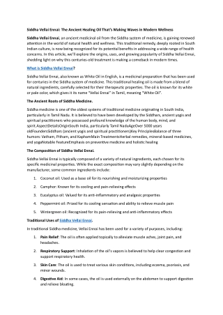 Siddha Vellai Ennai Making Waves in Modern Wellness