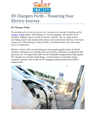 EV Chargers Perth – Powering Your Electric Journey