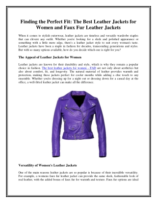 Finding the Perfect Fit The Best Leather Jackets for Women and Faux Fur Leather Jackets