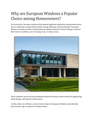 Why are European Windows a Popular Choice among Homeowners