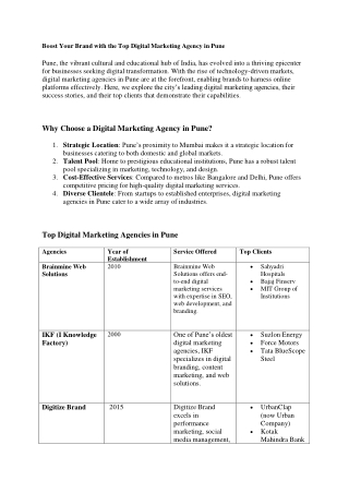 Boost Your Brand with the Top Digital Marketing Agency in Pune