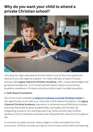 Why do you want your child to attend a private Christian school
