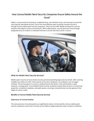 How Corona Mobile Patrol Security Companies Ensure Safety Around the Clock?