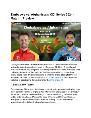 Zimbabwe vs Afghanistan ODI_ Online Cricket ID Tips