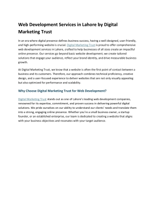 Web Development Services in Lahore