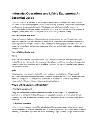 Industrial Operations and Lifting Equipment An Essential Guide