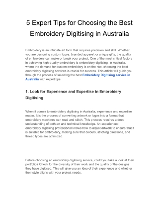 5 Expert Tips for Choosing the Best Embroidery Digitising in Australia