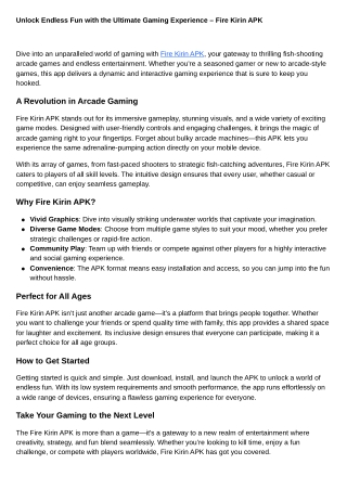 Unlock Endless Fun with the Ultimate Gaming Experience – Fire Kirin APK