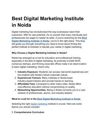 The Best Digital Marketing Institute in Noida