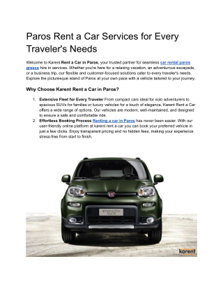 Paros Rent a Car Services for Every Traveler's Needs