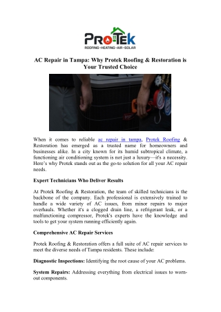 Book AC Repair in Tampa - Protek Roofing