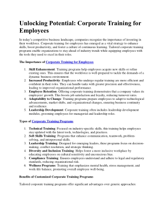 Unlocking Potential Corporate Training for Employees