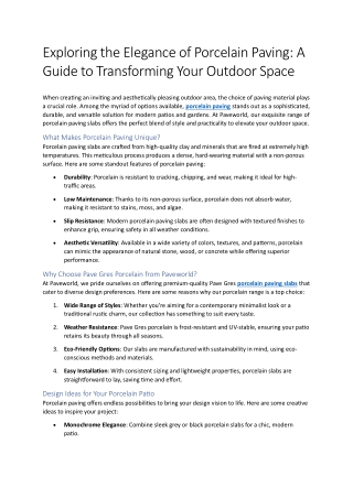 Exploring the Elegance of Porcelain Paving