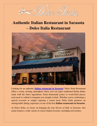 Authentic Italian Restaurant in Sarasota – Dolce Italia Restaurant